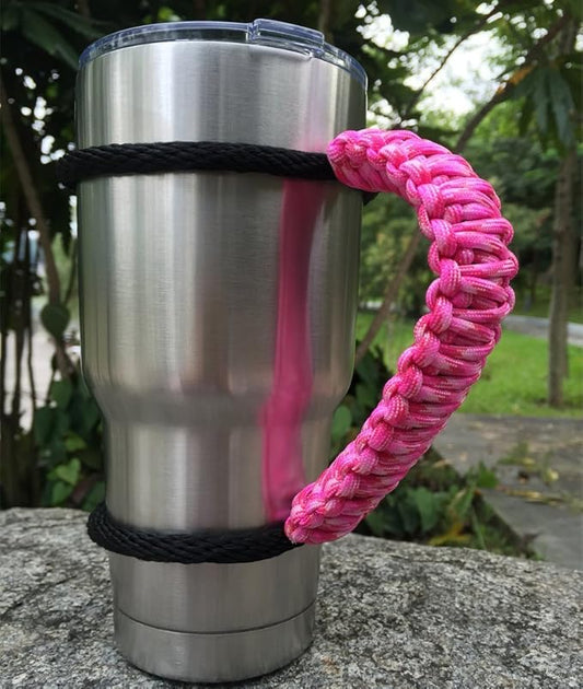 Handmade Paracord Handle for Yeti/Rtic/Ozark Trail Rambler 30 OZ Tumbler. pink/white