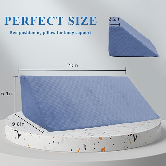 Bed Wedge Pillow for Side Sleepers, Body Position Wedges, Side Wedge Pillow for Sleeping Back Positioning Elevation Pillow for Bed Sores Elder and Pregnant Woman (Light Blue)