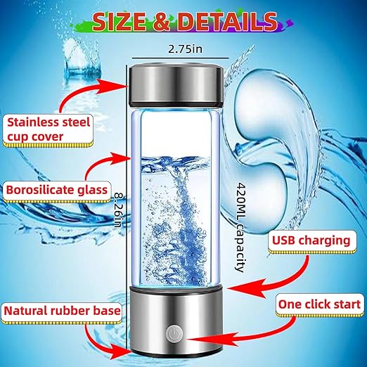 Hydrogen Water Bottle 2 Pack,Hydrogen Water Bottle Generator Ionizer Machine Rechargeable, Portable Hydrogen Rich Glass Bottles Health Gift Travel Cup for Friends/Women/Men/Mom/Father/Grandpa/Grandma