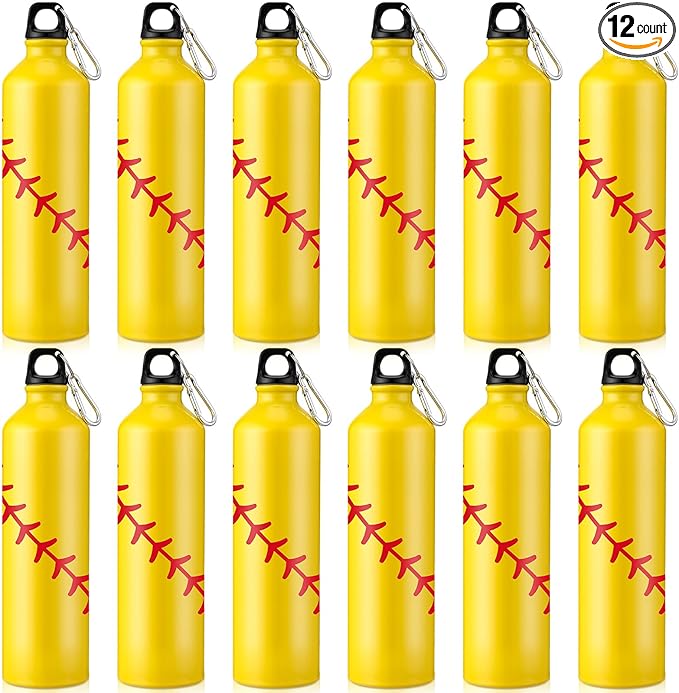 Uiifan 12 Pcs Softball Gift Leak Proof Aluminum Water Bottle Lightweight Bike Water Bottle Reusable Water Bottle with Twist Cap Buckle Travel Sports Bottle Softball Accessories for Camping Gym