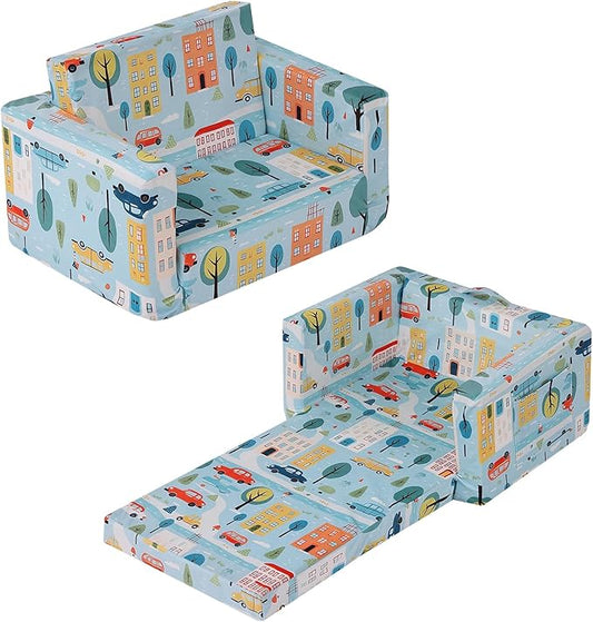 Tiita Kids Couch Fold Out, Toddler Sofa Bed Chairs, 2-in-1 Kids Couch Plush Chair, Folding Children Sofas to Lounger, Toddler Comfy Armrest Chair Bed Sofa for Girl or Boy, Car