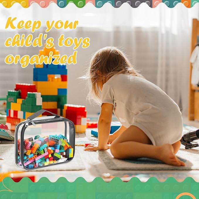 Sanwuta 3 Packs Toy Storage Bags with Zipper, Clear PVC Organizing Bags, Waterproof Toy Bags for Board Games, Building Blocks, Toys and Kids Books (Gray,12.6 x 9 x 2.36 Inch)