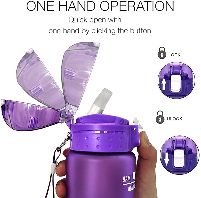 XACIOA Water Bottle with Straw,32oz Plastic Cup with Motivational Time Marker,1L Tritan Sport Lightweight Leakproof BPA-Free,Wide Mouth Fast Flow Ensure You Have Times to Drink,with Straw & Cup Brush