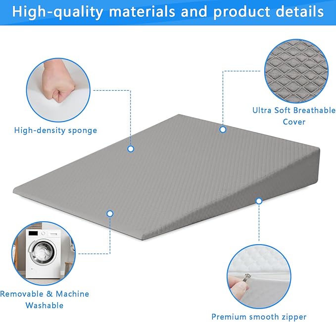 Bed Wedge Pillow Triangle Belt Foam for, Knee, Small Leg, Reading, Maternity (Grey)