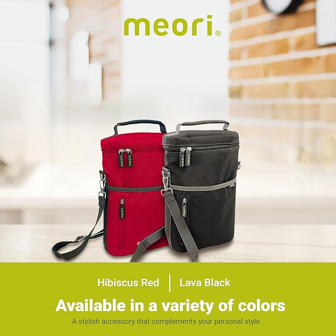 meori 2-Bottle Insulated Wine Tote + Tumbler Set with Lids Bundle Gifts for Wine Lover | Lava Black