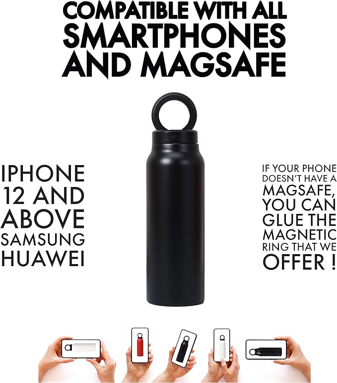 Insulated Water Bottle 24 oz With straw lid and Magnetic Phone Holder, compatible with MagSafe magnetic phone holder, compatible with all smartphones, Stainless Steel, eco friendly.