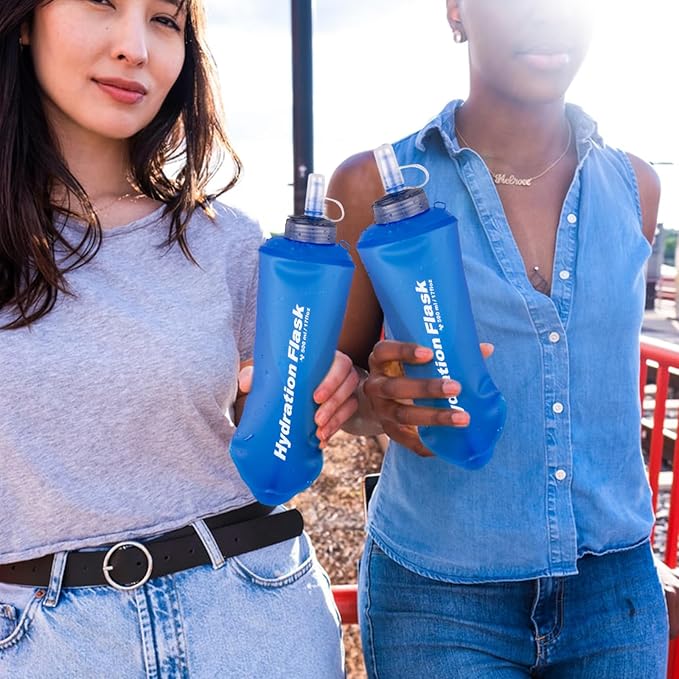 TRIWONDER TPU Soft Folding Water Bottles BPA-Free Collapsible Flask for Hydration Pack - Ideal for Running Hiking Cycling Climbing (500ml/16.9oz - Blue - Pack of 2)