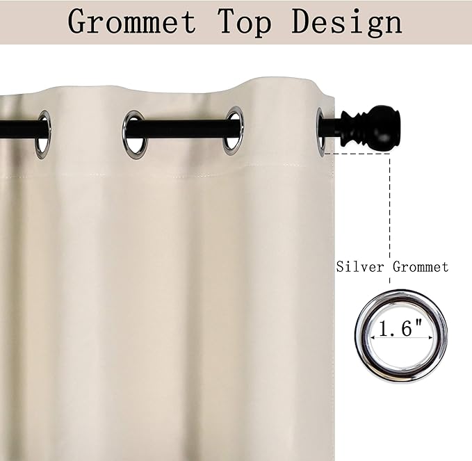 Light Beige Grommet Valance for Kitchen Blackout Curtain Cream Ivory Valance for Living Room Short Straight Drape Valance for Bedroom Kids Room 70 Inch Wide by 18 Inch Long 1 Panel