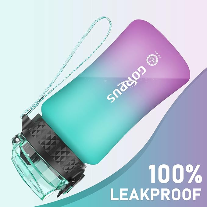 GOPPUS Kids Water Bottle with Straw Spout Lid 10pcs Stickers 12 oz Leak-proof BPA Free Motivational Time Marker Tritan Plastic Water Bottles for Girls Boys School Sports