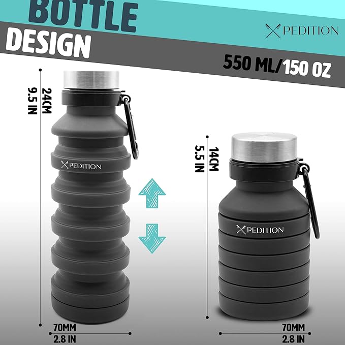 Collapsible Water Bottle, Stainless Steel Fork Knife Spoon Bottle Opener Travel Cutlery, Flat Folding Camping silverware utensils, Lunch Cutlery, Survival Gear, Flatware Tableware - Hiking Equipment