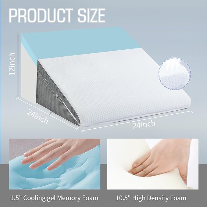 Bed Wedge Pillow for Sleeping, 10-in-1 Adjustable Memory Foam Wedge Pillow for Acid Reflux, 2-in-1 Incline Wedge Pillows for After Surgery, Snoring, Back Pain Pillow Wedge