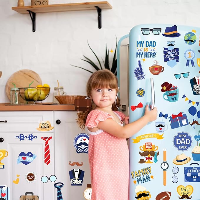 Father Dad Birthday Decoration Window Sticker 8 Sheet 84pcs Door PVC Static Film Sticker, Express Kids Love for Dad Decals Papa Birth Party Decoration for Home Room Car SUV Van Refrigerator