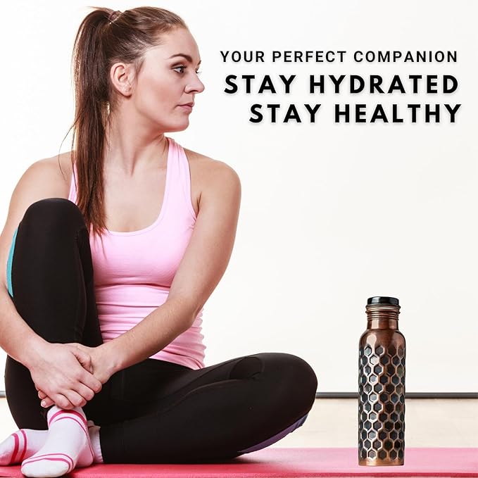 Copper Water Bottle - Antique Finish Ayurvedic Pure Copper Drinking Vessel, Water Lid Bottle Best for Camping, Hiking, Office, Gym, Yoga Travel, Outdoor 34 Oz