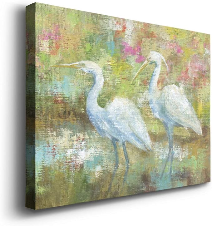 Renditions Gallery Canvas Nature Wall Art Modern Paintings Decorations Elegant White Egrets Abstract Multicolored Bontanical Wall Hanging Artwork for Bedroom Office Kitchen - 12"x18" LT33