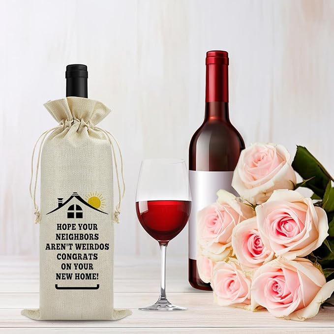 Funny Housewarming Gifts New Home Wine Bag Housewarming Party Decorations Housewarming Return Burlap Drawstring Wine Bag gift Realtor Gift to Clients New Home Owner Gift First Time House Warming Gift
