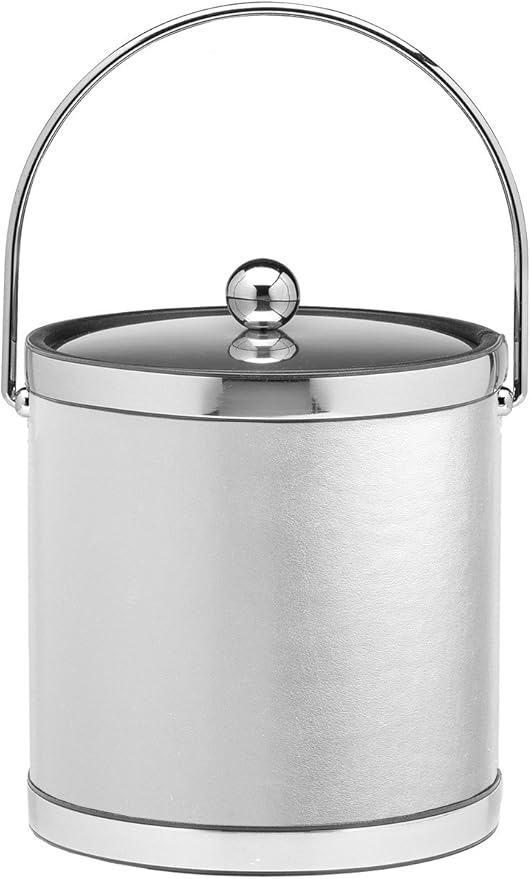 Kraftware Sophisticates Leatherette ice Bucket, 3 Qt, White with Polished Chrome