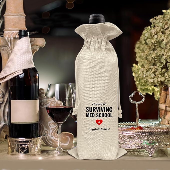 HOIJAUMAI Med School Graduation Gifts Med School Graduation Wine Bag Surviving Med School Wine Gift Bags for Women Men
