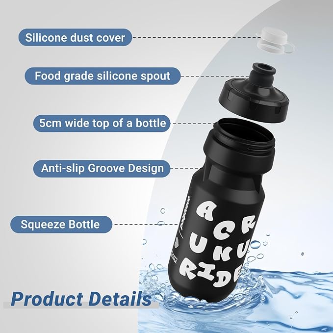 Bike Water Bottle 21oz Bicycle Water Bottle for 5hrs Insulation Sports Squeeze Water Bottle with Leakproof DesignFits Most Bike Cages (Black 21 * 2)