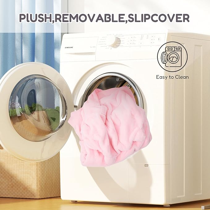 Kids Sofa Chair for Toddler, 2-in-1 Folding Soft Baby Couch with Removable Cover, Comfy Plush Children's Recliner, Convertible Floor Sofa Bed to Lounger for Girls Boys Age 1-3,Cat Pink