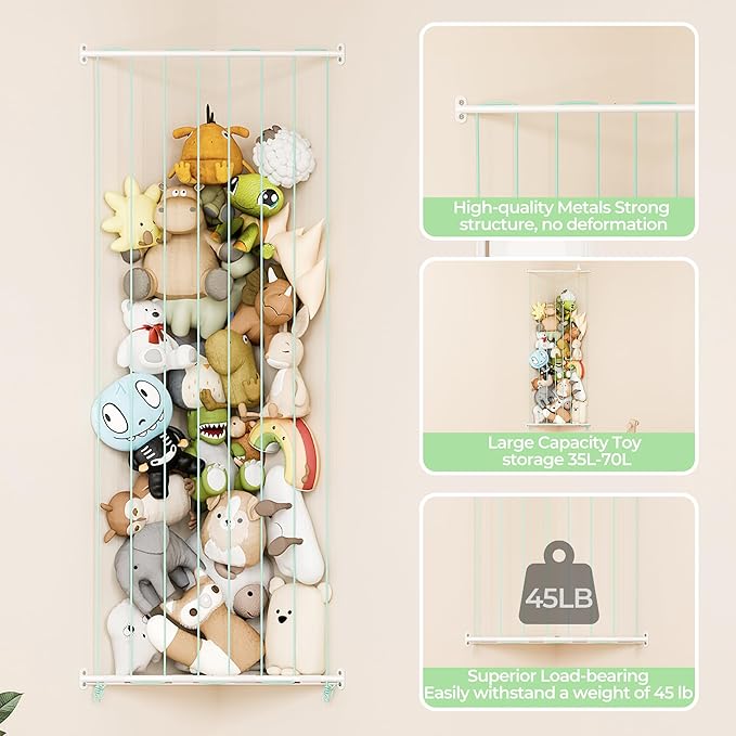 GRANNY SAYS Stuffed Animal Storage, Corner Stuffed Animal Holder for Toy Storage, Adjustable Length Stuff Animal Organizer, Large Hanging Toy Shelf for Toddler Boys Girls Kids Room, Green