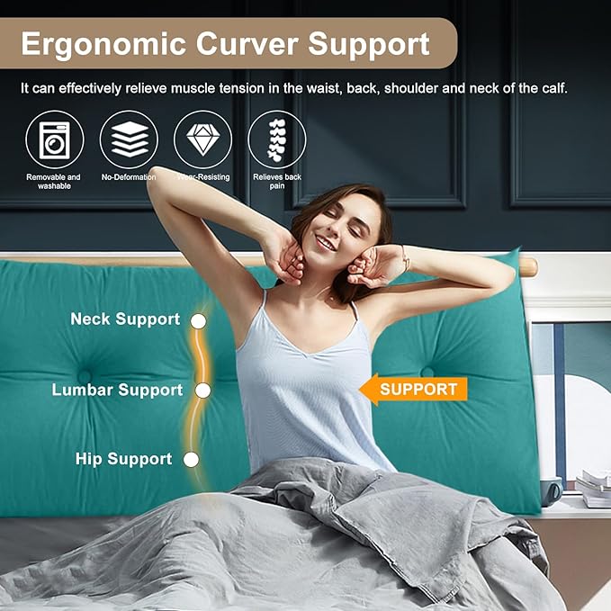 Large Triangular Headboard Pillows Long Backrest Positioning Support Bolster Cushion for Daybed Fluffy Quality Plush Body Wedge Pillow with Removable Cover(Light Blue-Twin/Twin XL-39x8x20 in)