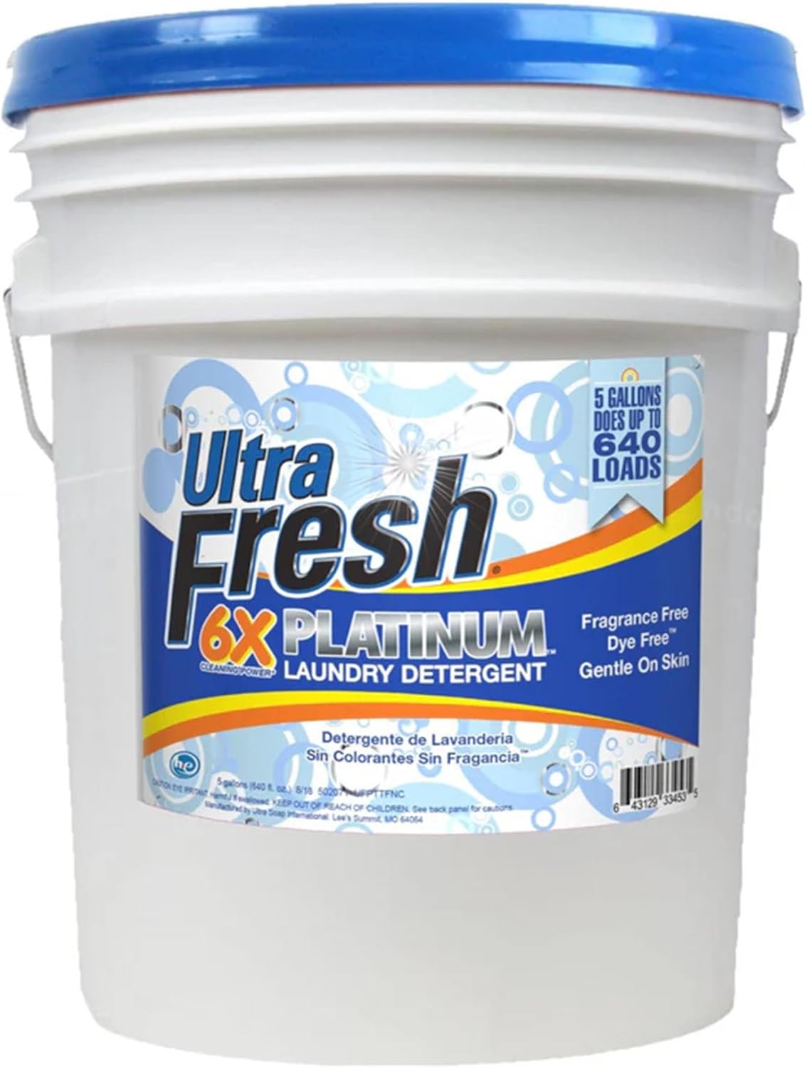 Ultra Fresh Liquid Laundry Detergent Washing Soap, 6X Platinum, Fragrance Free and Dye Free, 5 Gallon - Fabric Odor Remover to Wash Clothes and Sheets