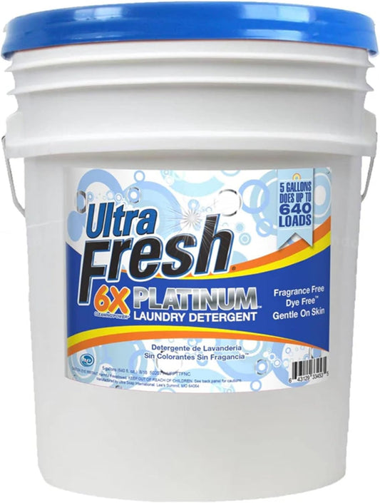 Ultra Fresh Liquid Laundry Detergent Washing Soap, 6X Platinum, Fragrance Free and Dye Free, 5 Gallon - Fabric Odor Remover to Wash Clothes and Sheets