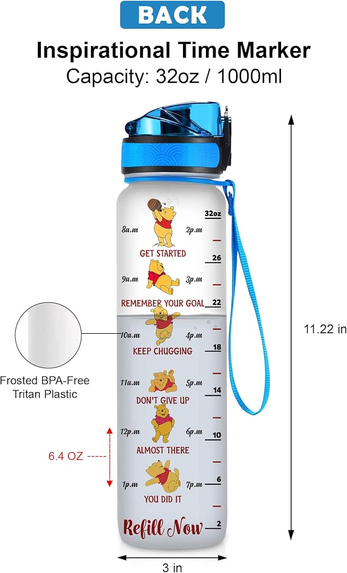 Winnie Pooh 32 Oz Water Track Bottle, Sometimes The Littlest Things Water Bottle With Time Marker, Pooh Bear Motivational Insulated Water Bottle, Gifts For Family Friend