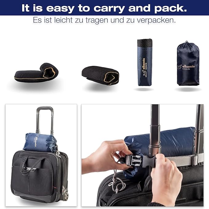 Travel & Camping Comfortable Memory Foam Pillow – Easy to Carry Portable Bag – Temperature Regulating Pillow Case (Black Contour)