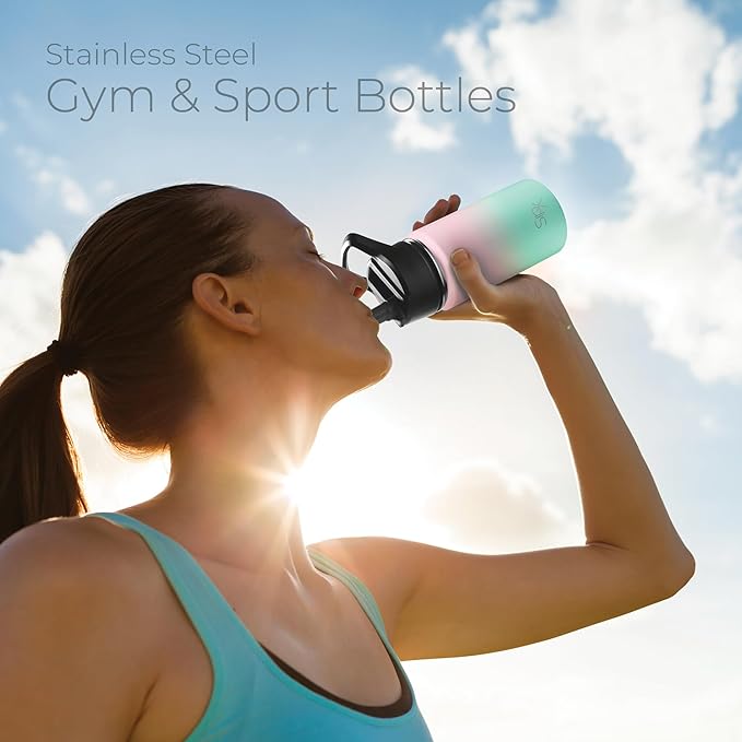 SipX™ Triple-Insulated Stainless Steel Water Bottle 18oz. With 3 Lids, BPA-Free Reusable Insulated Water Bottle Keeps Cold 24 Hours, Metal Water Bottle Made Of Sustainable Material For Hiking & Biking