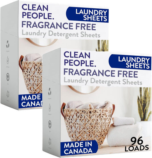 The Clean People Fragrance Free Laundry Detergent Sheets - Laundry Soap - Ultra Concentrated, Recyclable Packaging, Stain Fighting - Fragrance Free, 192 Pack