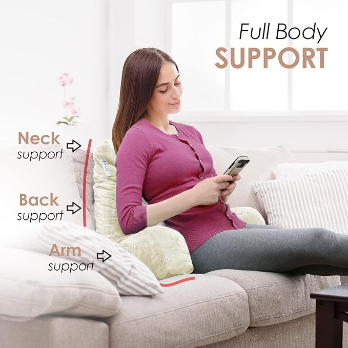 Nestl Reading Pillow for Kids, Small Bed Pillow, Back Pillow for Sitting in Bed, Memory Foam Chair Pillow, Reading & Bed Rest Pillows, Off White Back Pillow for Bed, Arm Pillow with Pockets