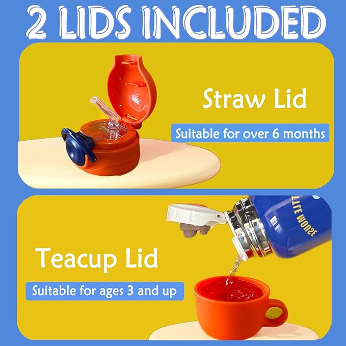 Cute Water Bottle with Sleeve and Straw, Kawaii and Vacuum Insulated Stainless Steel Metal Water Jug for School Camping Sports Travel (BLUE)