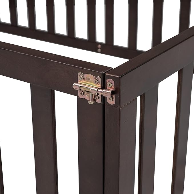 Full Size Floor Bedframe with Door and Safety Guardrails Fence, Solid Wooden Toddler Montessori Platform Bed for Children Bedroom, Boys Girls, Kids Playroom