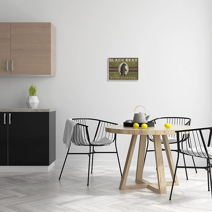 Stupell Industries Black Bear Fine Coffee Rustic Kitchen Mountain Animal, Designed by June Erica Vess Gray Framed Wall Art, 11 x 14, Green