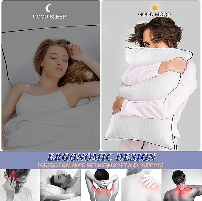 Hotel Collection Bed Pillows Queen Size Set of 2, Soft & Supportive Down Alternative Pillow for Side or Back Sleeper