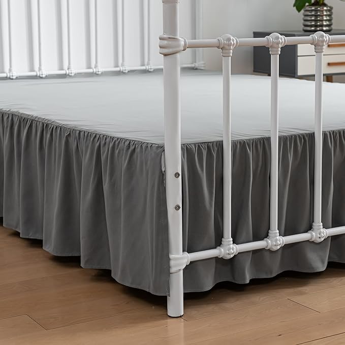 Bed Skirt King Size Ruffled Bed Skirts with Split Corners, 14 Inch Drop Dust Ruffle Bed Skirt with Platform, Gray