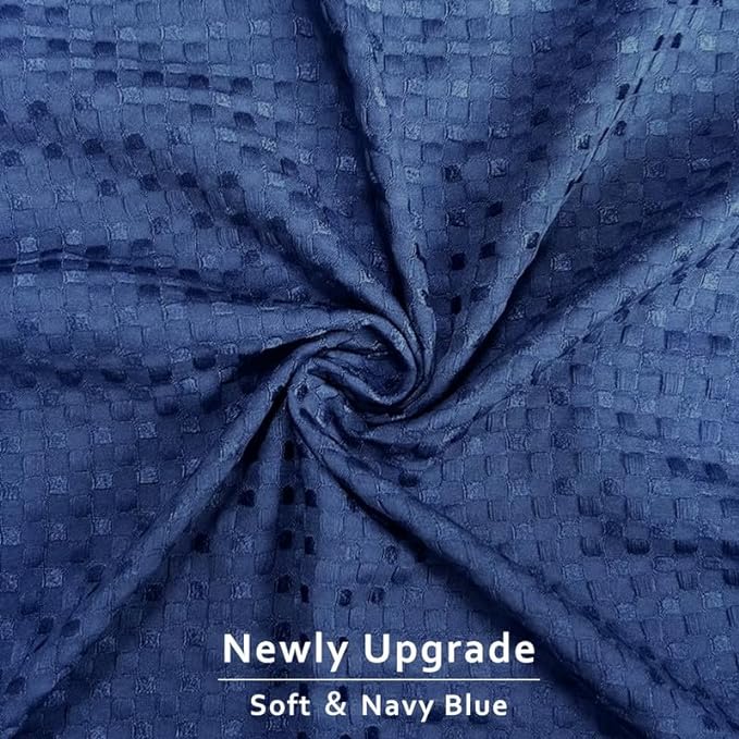 MIYE Pleated Waffle Weave Bed Skirt, Tailored Dust Ruffle 12 Inch Drop Easy Fit, Machine Washable (Navy Blue, King - 12" Drop)