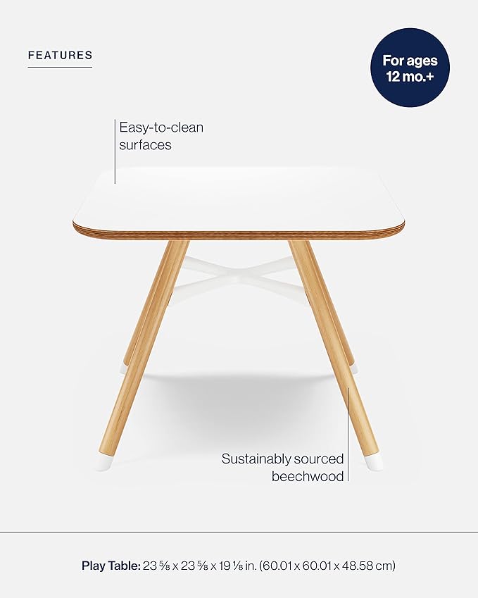 Lalo The Play Table, Wooden Preschool Table and Kids Activities Table with Easy to Clean Surface - Quick & Easy Set Up - Safe and Secure, 23 ⅝ x 23 ⅝ x 19 ⅛ in - Coconut