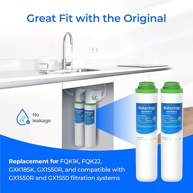 Waterdrop FQK2J Under Sink Water Filter, Replacement for GE FQK2J, FQK1K, 1350 Gallons Dual Flow Drinking Water Replacement Filters (4 Count)