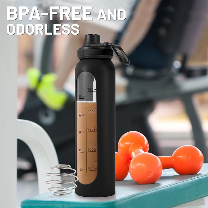 Glass Shaker Bottle,34oz BPA-Free Blender Shaker Bottle With Ball and Cleaning Brush for Protein Mixes Fitness