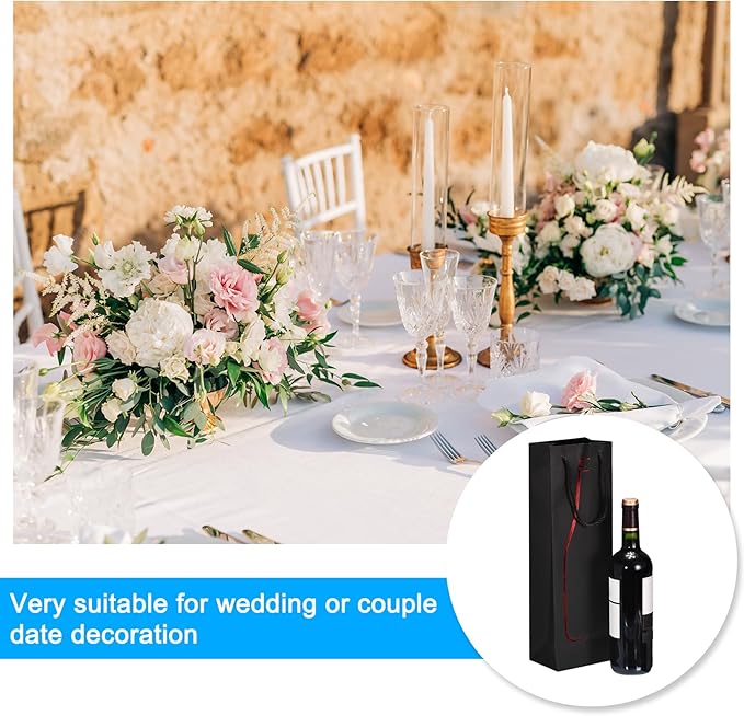 uxcell Wine Bags, 1pcs Black Red 5 x 4 x 15 In Wine Gift Bags with Rope Handles Paper Wine Tote Bag for Wedding Birthday Christmas Party Supplies