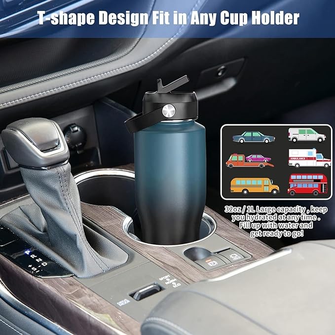 SENDESTAR 40oz Stainless Steel Water Bottle(Cold for 48 Hrs, Hot for 24 Hrs),Double Wall Vacuum Insulated Bottle with Straw Lid, Spout Lid and Flex Cap, Fit in Any Car Cup Holder，Mint