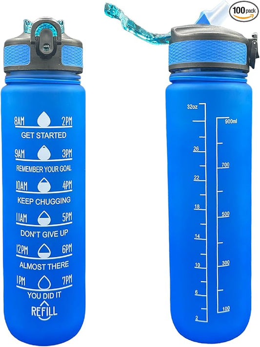 Yaa Fresh Water Bottles, 32oz Motivational Sports Water Bottle with Time Marker-Times to Drink-Tritan, BPA Free, Leakproof water bottle (1 Pack) (Blue), 1101-1