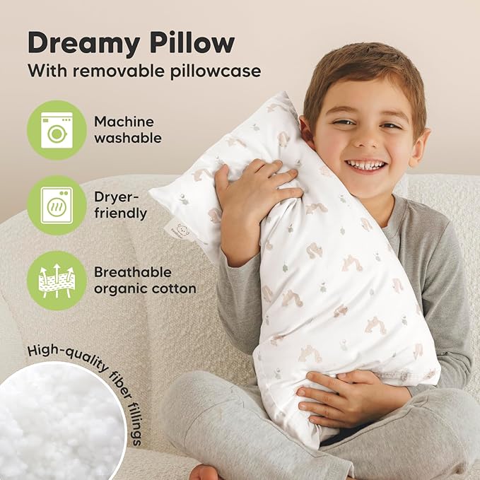 Toddler Pillow with Pillowcase - 10x18 My Little Dreamy Pillow, Organic Toddler Pillows for Sleeping, Kids Pillow, Small Pillows, Toddler Travel Pillows for Sleeping, Toddler Bed Pillows (Nibbles)
