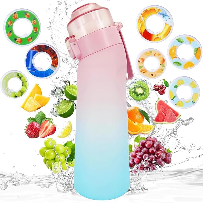 Air Water Bottle,650ML Scent Water Bottle with Air Water Flavour Pod,Leak Proof Sports Water Cup with Straw,Fruit Fragrance Water Bottle Suitable for Outdoor Sports