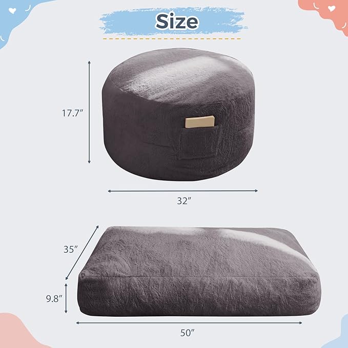 MAXYOYO Bean Bag Chair Bed for Kids, Convertible Bean Bag Folds from Lazy Chair to Floor Mattress Bed, Stuffed Floor Sofa Couch for Boys and Girls, High-Density Foam Filling, Dark Grey