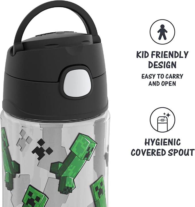 THERMOS FUNTAINER 16 Ounce Plastic Hydration Bottle with Spout, MINECRAFT