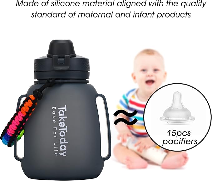 Collapsible Water Bottles 40 OZ Motivational Water Bottle with Straw and Paracord Handle Silicone Sports Water Jug with Times Leakproof Large Water Bottle for Yoga Camping Outdoors