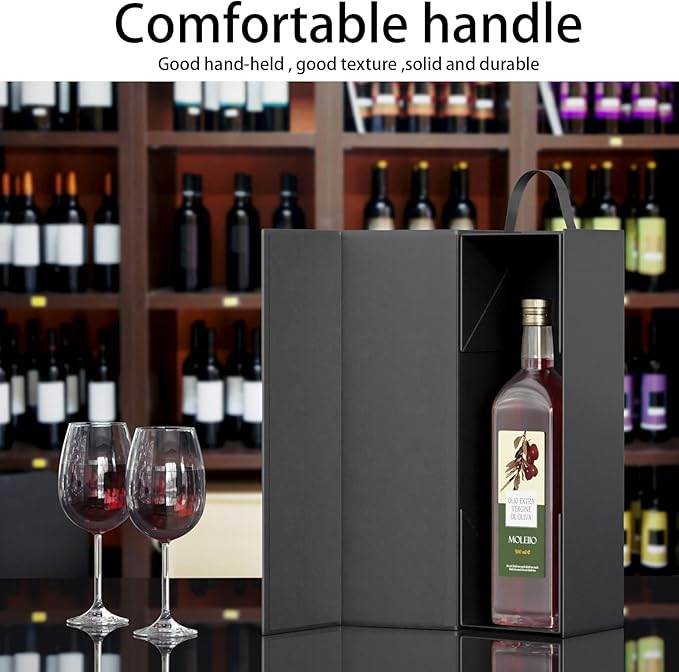 Wine Gift Boxes 12.8x3.8x3.8 in,Bottle Gift Boxes For Liquor Presents,For Wine and Champagne,Magnetic Collapsible Gift Box Wine Bottle Gift Packaging for Weddings,Anniversaries, Parties (Black/5PCS)